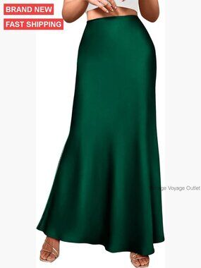 Satin Maxi Skirt High Waist Mermaid Hem Business Casual Wedding